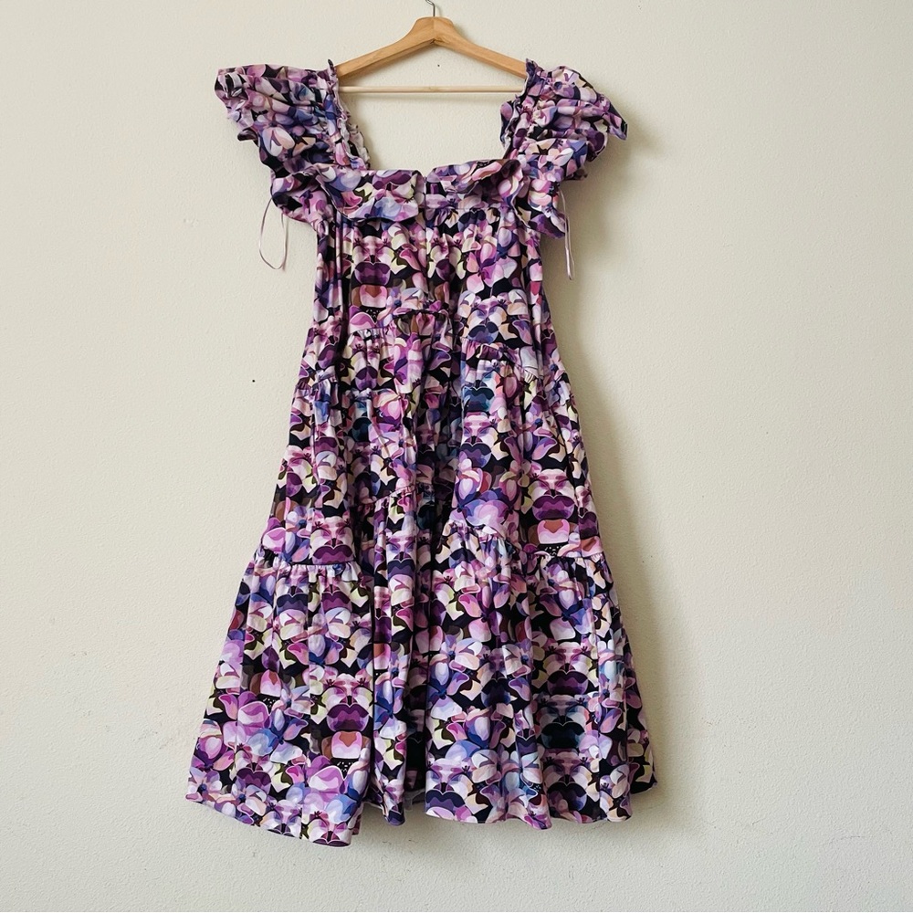Kika Vargas SMALL Cecily flutter sleeve tiered midi dress in purple floral - Picture 6 of 9